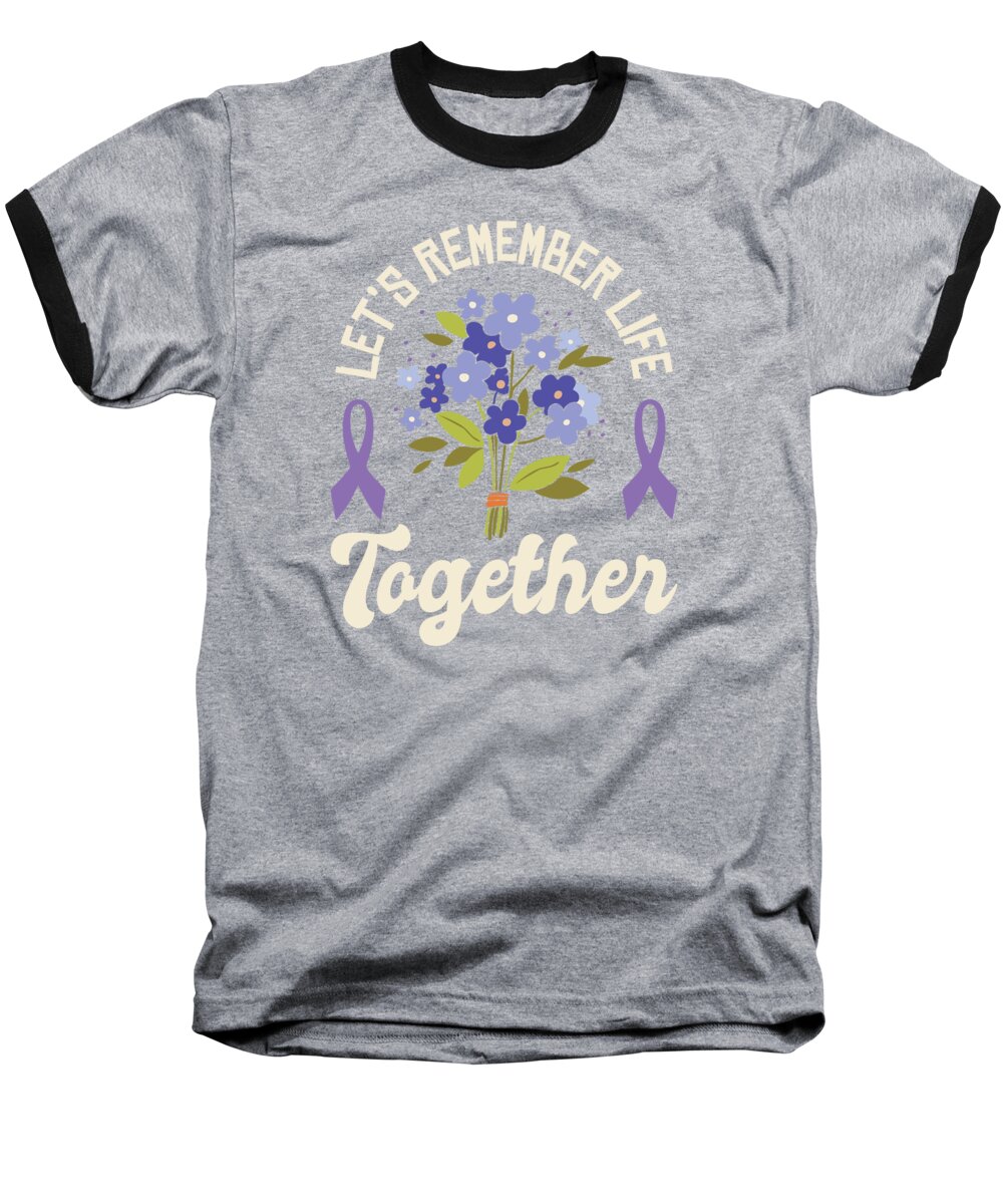 Alzheimers Awareness Baseball T-Shirt featuring the digital art Alzheimers Awareness Purple Ribbon Brain #1 by Toms Tee Store