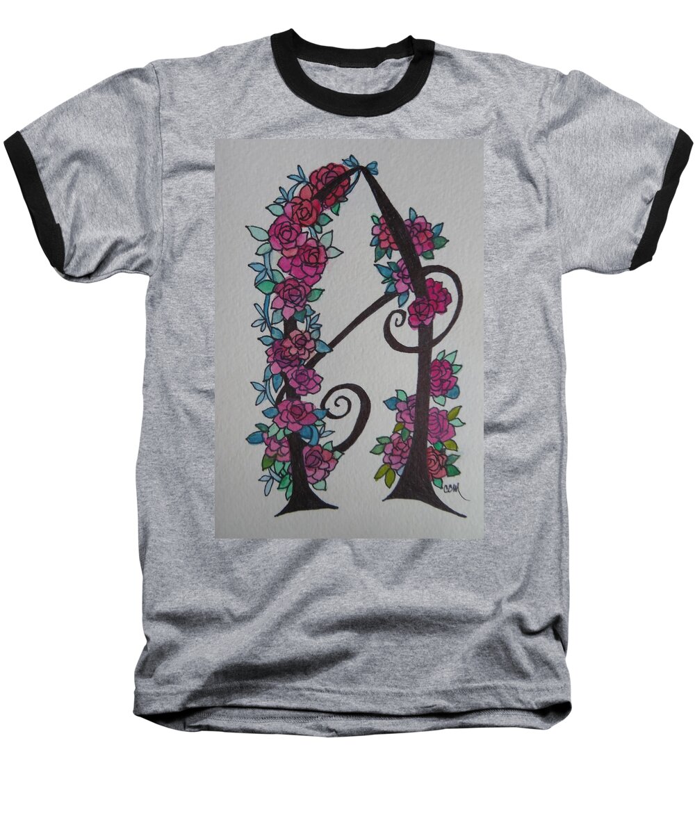 Alphabets Roses Baseball T-Shirt featuring the painting Arrows Alphabet A #1 by Claudia Cole Meek