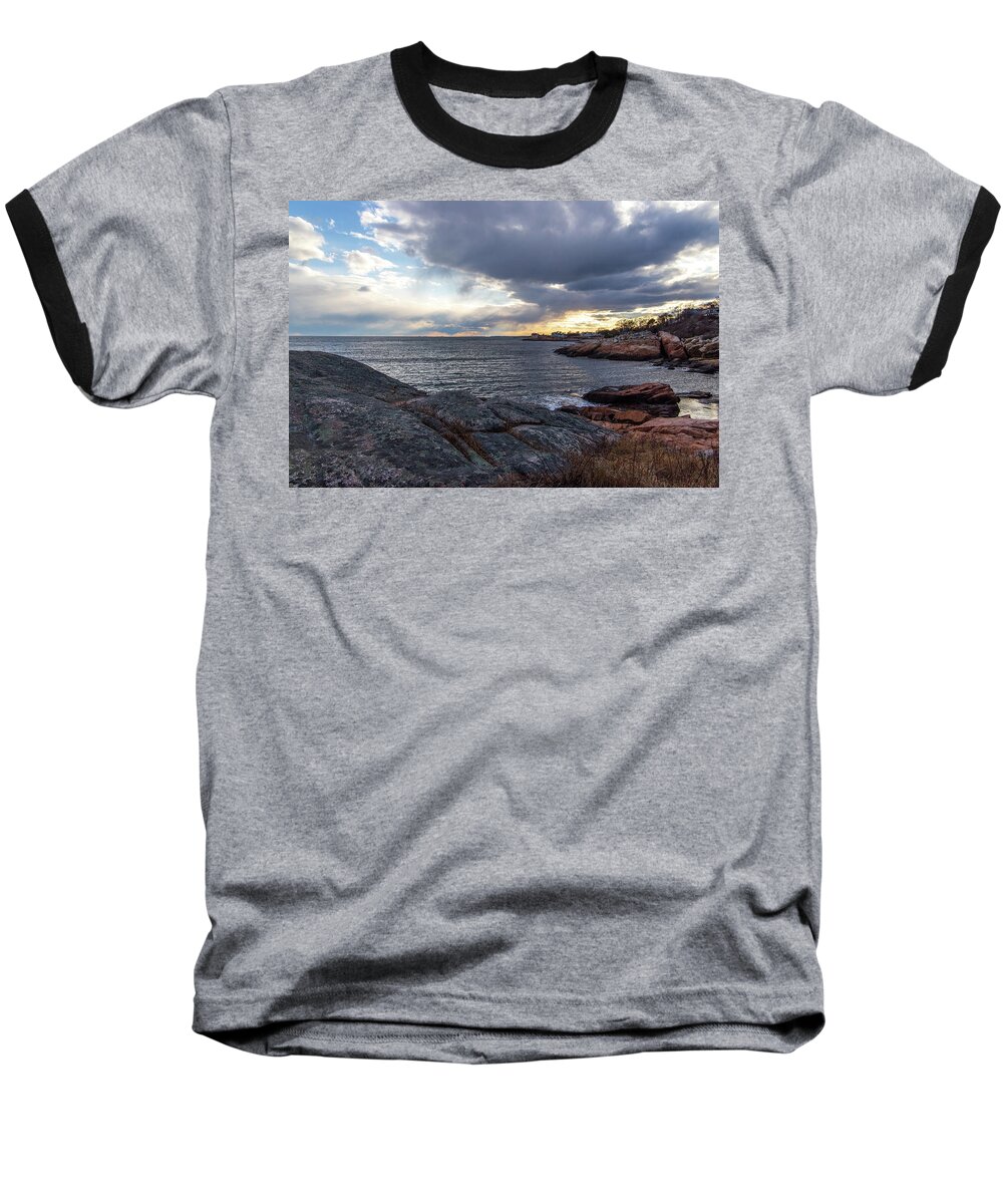 Sky Baseball T-Shirt featuring the photograph Atlantic Ocean View from Rafes Chasm 2 Gloucester MA #2 by Michael Saunders