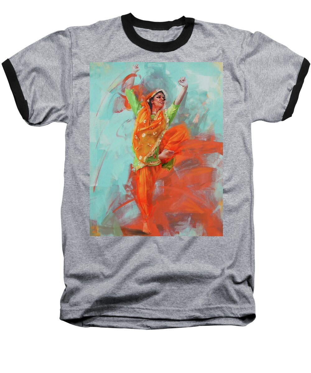  Baseball T-Shirt featuring the painting Bhangra by Mahnoor Shah