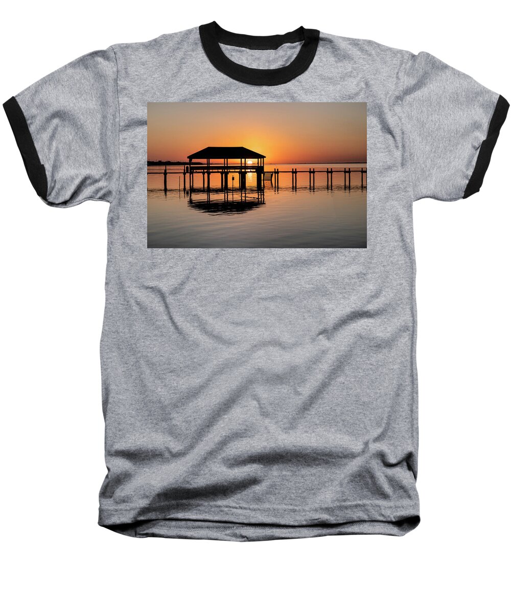 Bogue Sound Sunset Baseball T-Shirt featuring the photograph Bogue Sound Sunset #1 by Allen Carroll