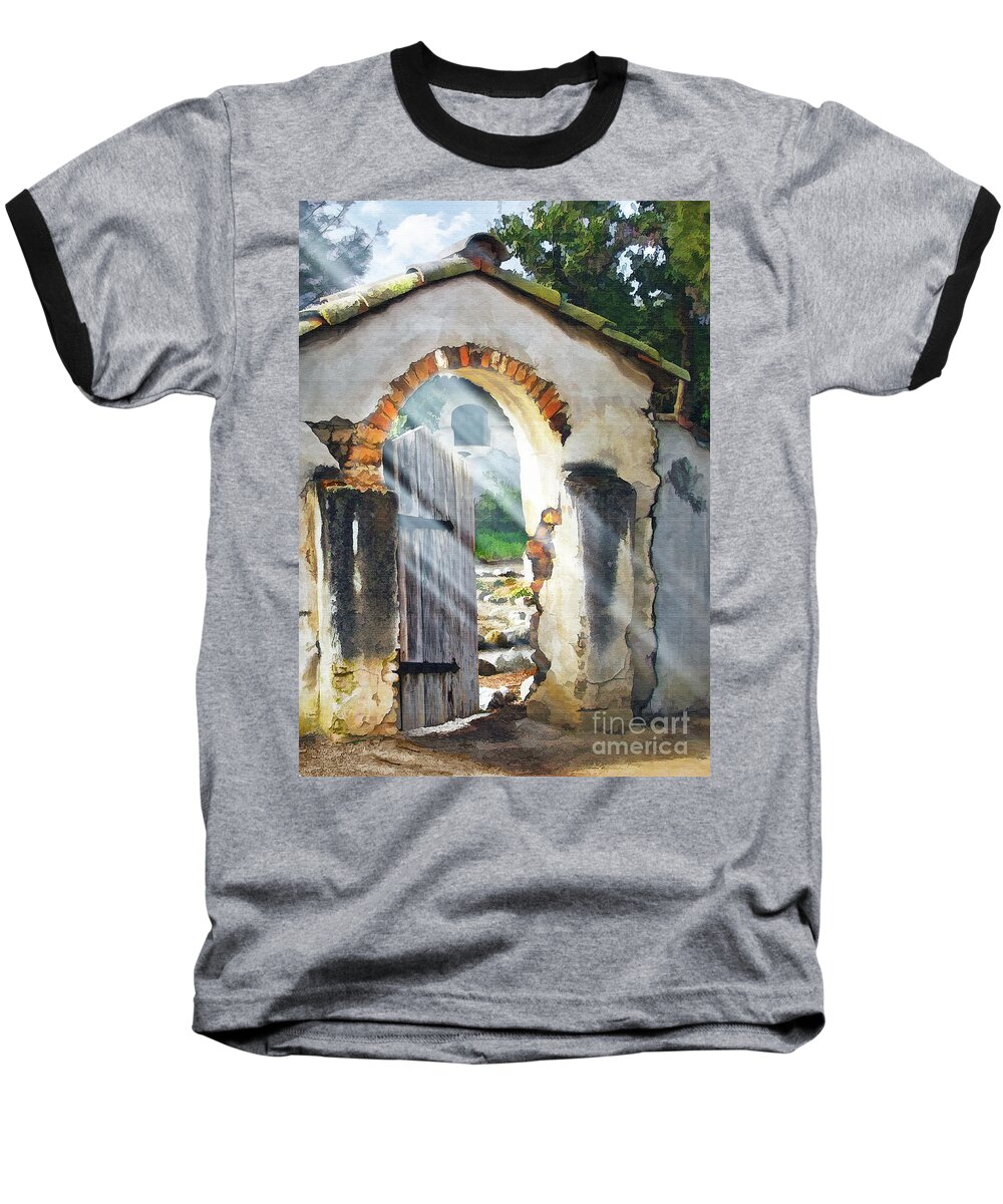 Mission Baseball T-Shirt featuring the photograph Mission Gate #1 by Sharon Foster