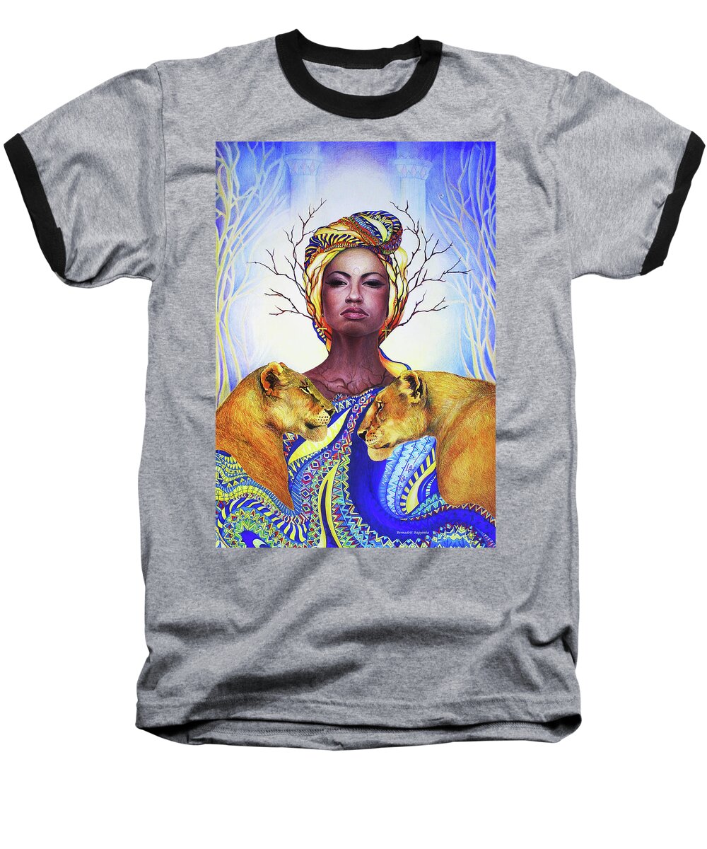 Egyiptian Goddess Lioness Baseball T-Shirt featuring the drawing Sekhmet #1 by Bernadett Bagyinka