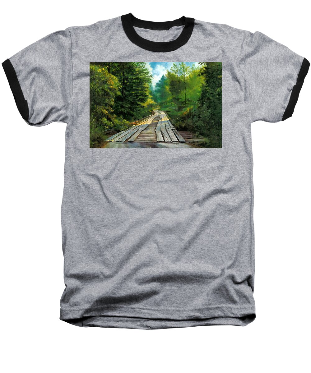 Mcneely Baseball T-Shirt featuring the painting The McNeely Bridge #1 by Randy Welborn