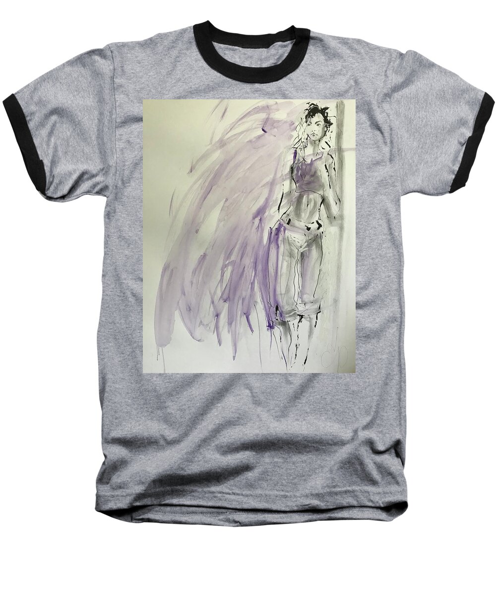 Female Baseball T-Shirt featuring the drawing Waiting #1 by Elizabeth Parashis