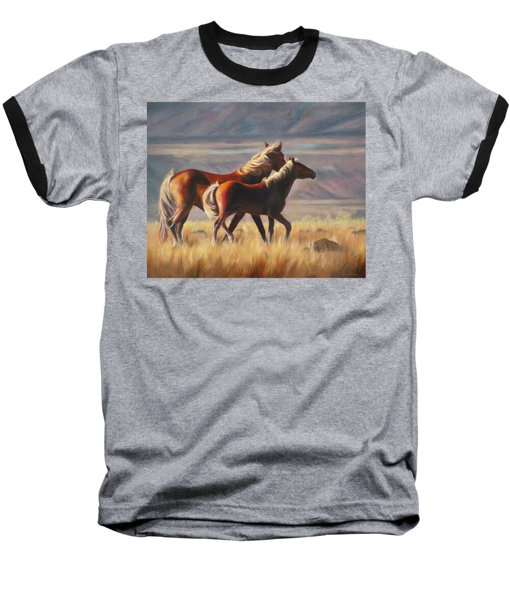 Wild Mustang Art Baseball T-Shirt featuring the painting Yearling Pride #1 by Karen Kennedy Chatham