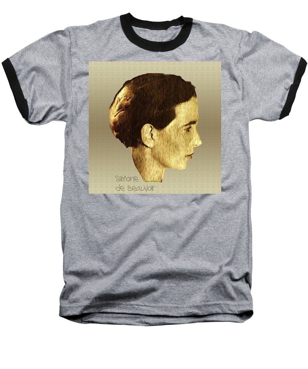 Beauvoir Baseball T-Shirt featuring the digital art Young Simone de Beauvoir #1 by Asok Mukhopadhyay