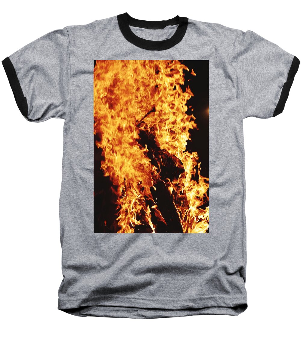 Campfire Baseball T-Shirt featuring the photograph Closeup of Fire at time of festival #11 by Ravindra Kumar