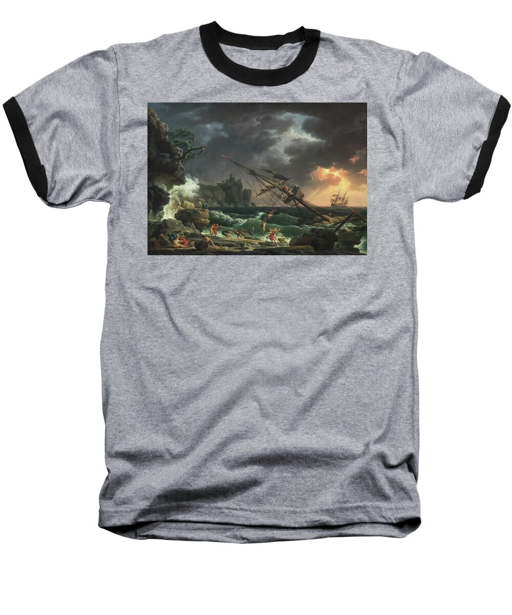 Shipwreck Baseball T-Shirt featuring the painting The Shipwreck by Claude Joseph Vernet by Mango Art