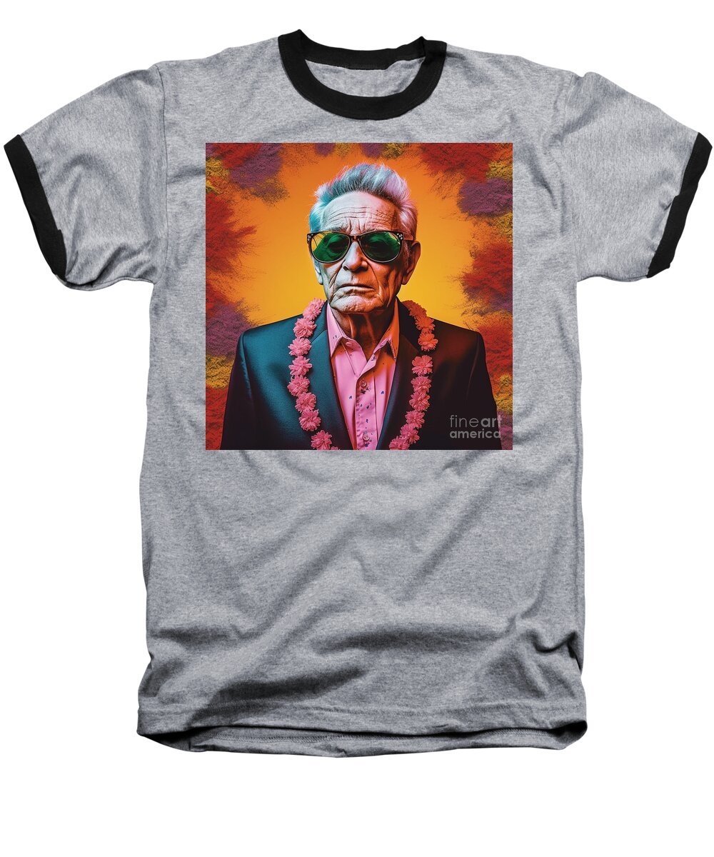 A Album Cover Of Neat Young Johnny Cash Art Baseball T-Shirt featuring the painting a album cover of neat young Johnny Cash by Asar Studios #2 by Celestial Images