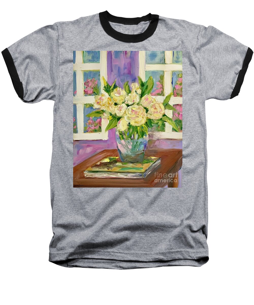 Vase Flowers Window View Table Room Baseball T-Shirt featuring the painting A Day To Remember #2 by Patsy Walton