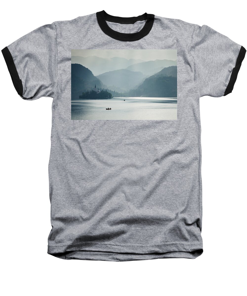 Bled Baseball T-Shirt featuring the photograph Breaking through the mist #2 by Ian Middleton