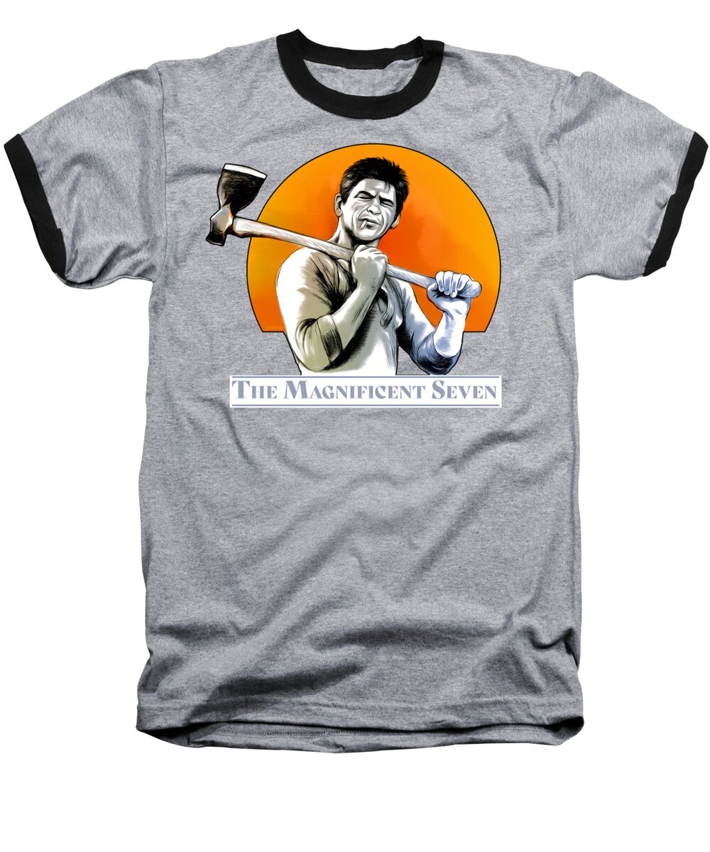Charles Bronson Baseball T-Shirt featuring the mixed media Charles Bronson - Pop Art by Greg Joens