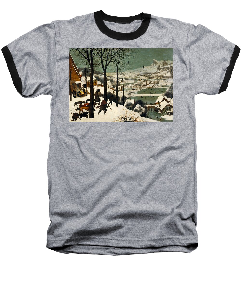 Bruegel Baseball T-Shirt featuring the painting Hunters in the snow #1 by Pieter Bruegel the Elder
