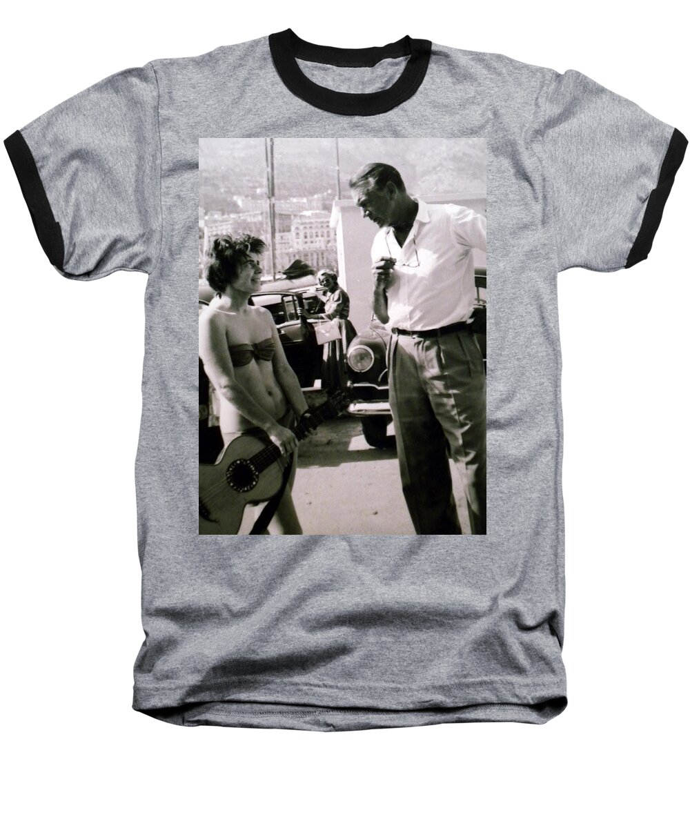 Colette Baseball T-Shirt featuring the photograph 2 Mama Chris and Gary Cooper in LA 1958 by Colette V Hera Guggenheim
