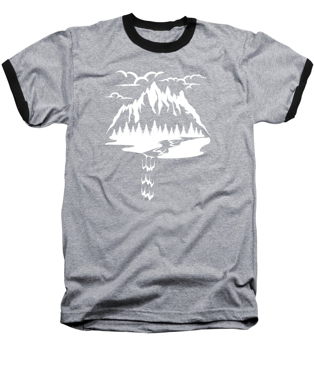 Nature Baseball T-Shirt featuring the digital art Nature Lover Mountains Forest Waterfall Hiking Hiker Adventure #2 by Toms Tee Store