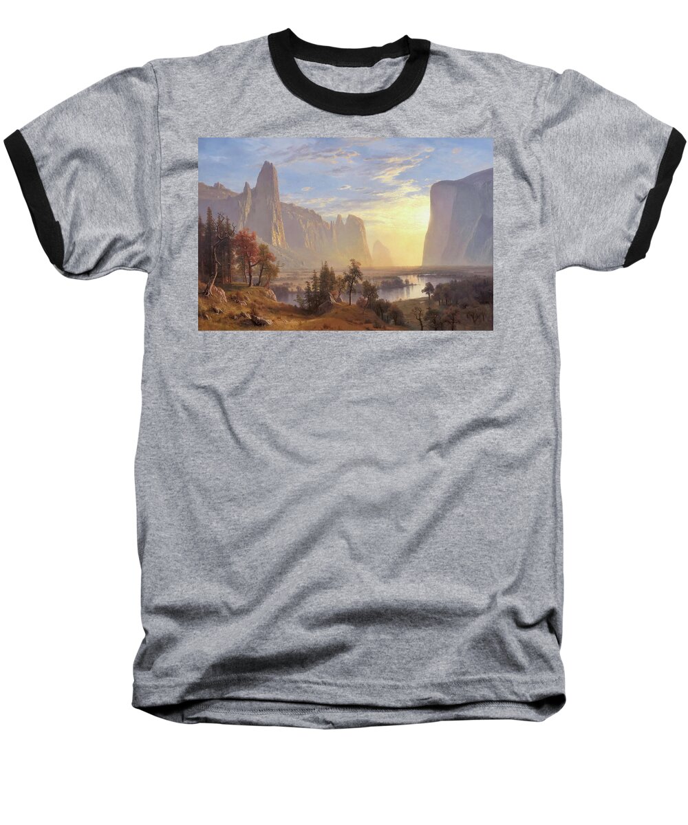 Valley Baseball T-Shirt featuring the painting Valley of the Yosemite by Albert Bierstadt by Mango Art