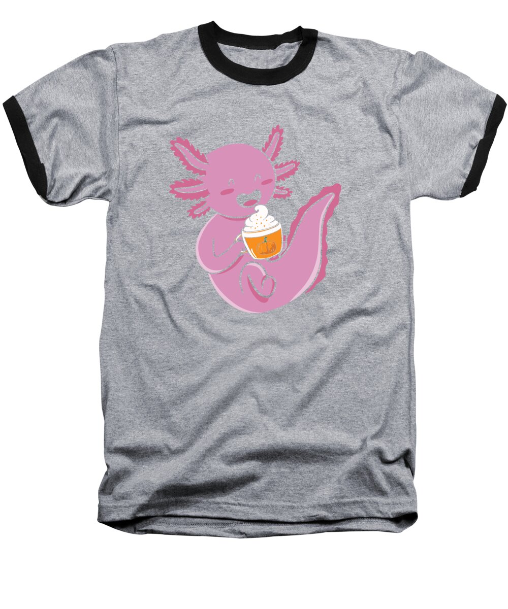 Axolotl Baseball T-Shirt featuring the digital art Axolotl Coffee Lover Pumpkin Spice Latte Axolotl Owner #3 by Toms Tee Store