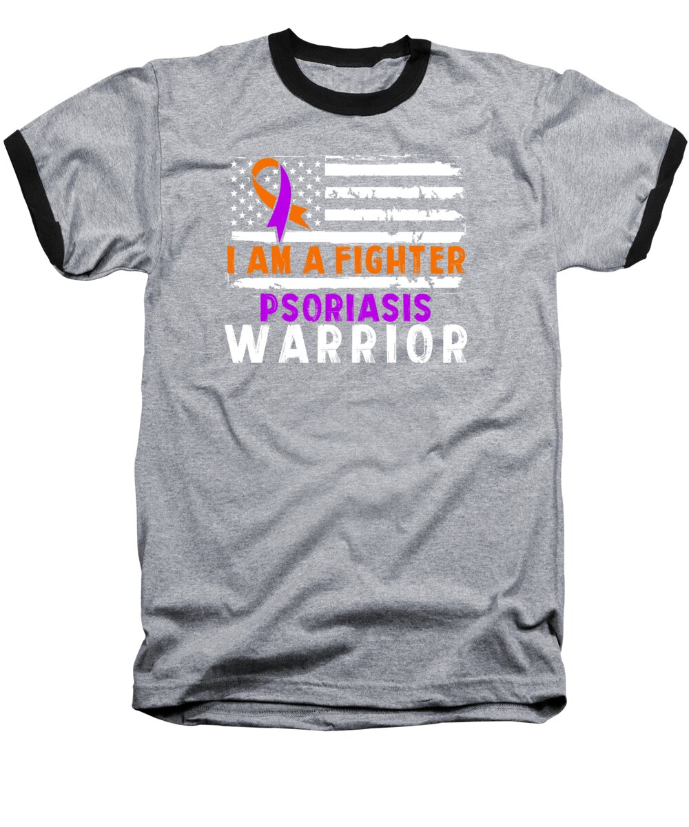 Psoriasis Baseball T-Shirt featuring the digital art Psoriasis Warrior Fighter Lavender Orange Ribbon Awareness #3 by Toms Tee Store