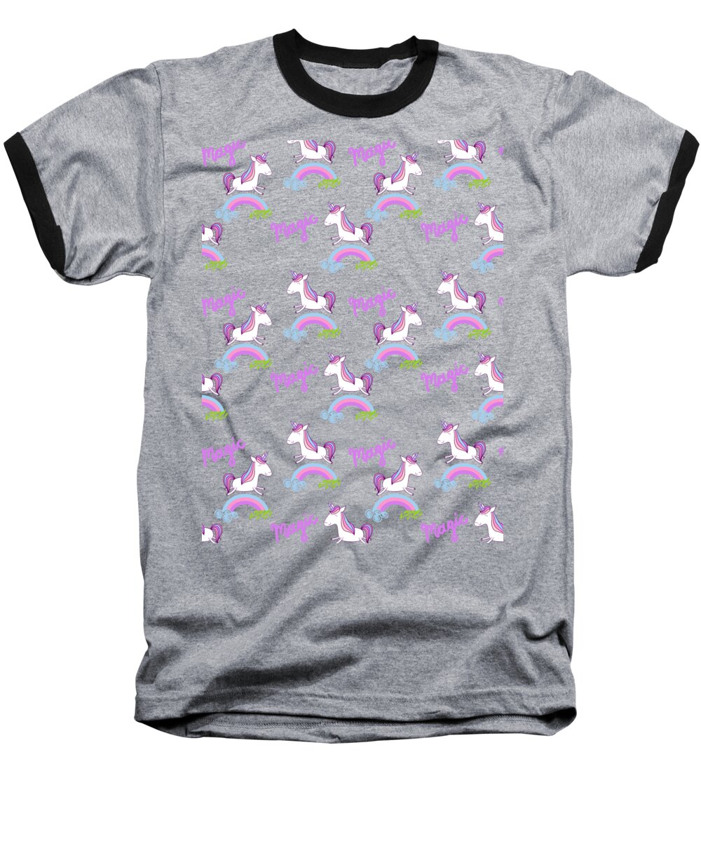 Mythical Creature Baseball T-Shirt featuring the digital art Unicorn Pattern Mythical Creature Rainbow Horse #33 by Mister Tee