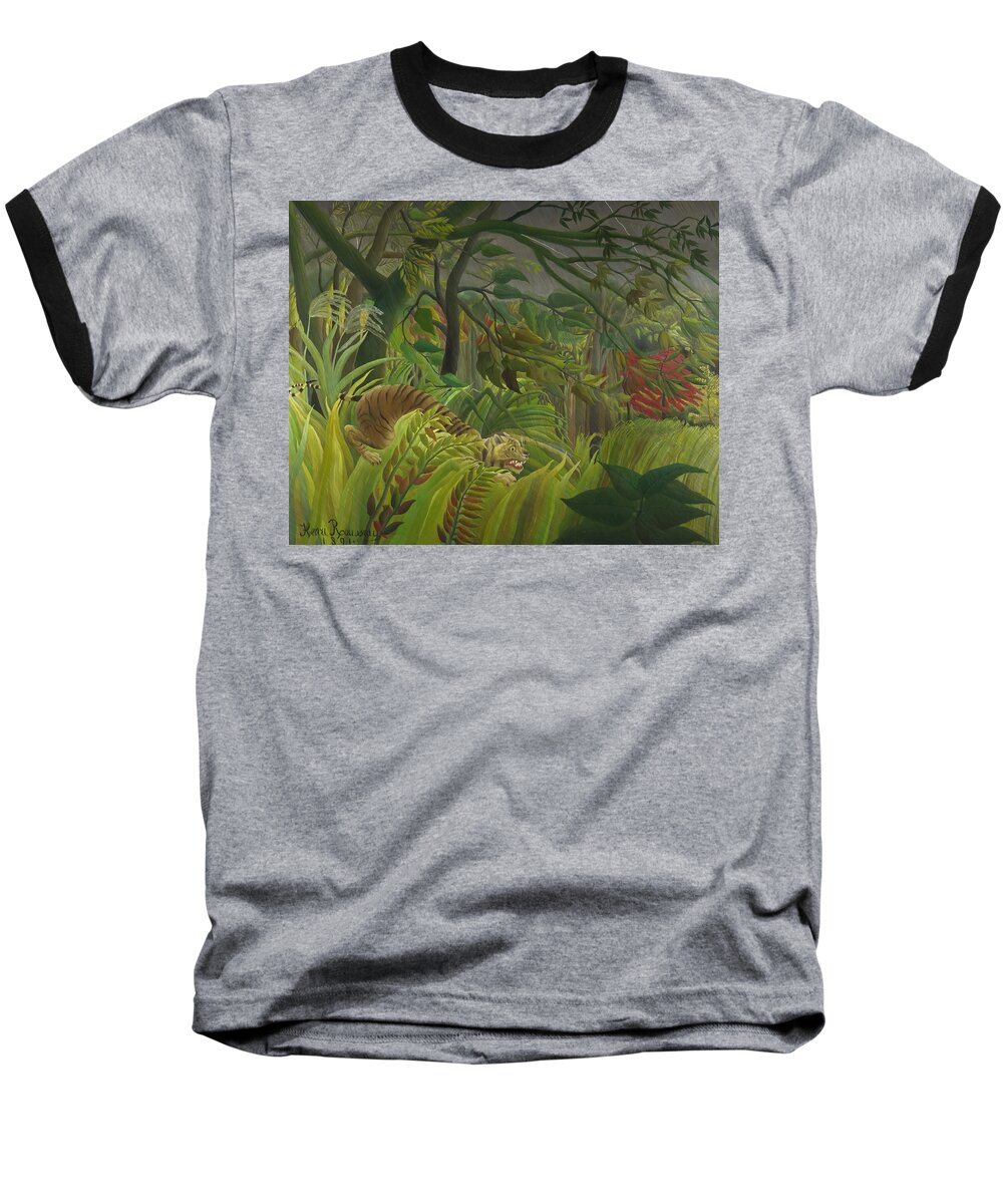 Rousseau Baseball T-Shirt featuring the painting Tiger in a Tropical Storm by Henri Rousseau by Mango Art