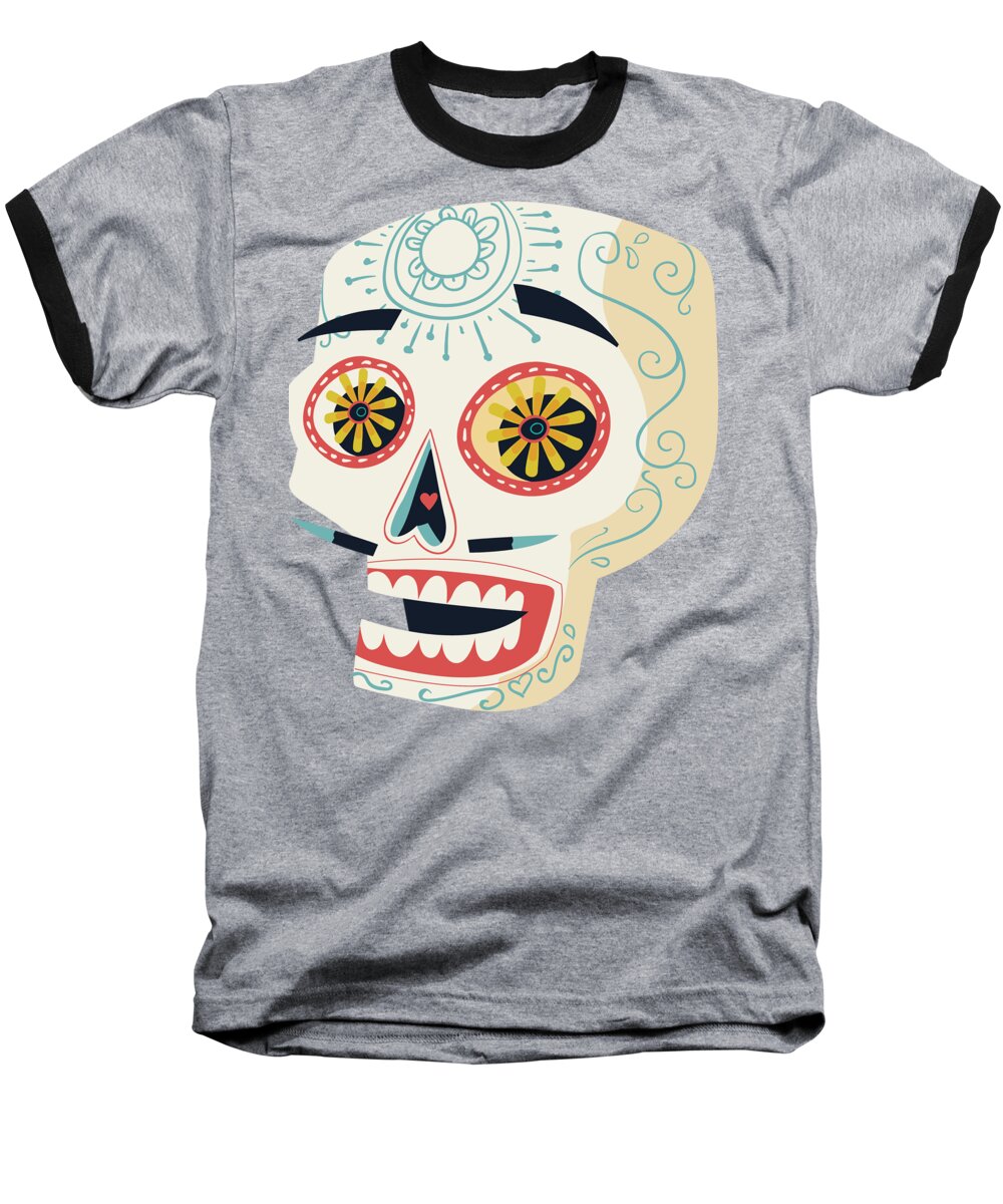 Halloween Baseball T-Shirt featuring the digital art Halloween Floral Mexican Sugar Skull #6 by Jacob Zelazny