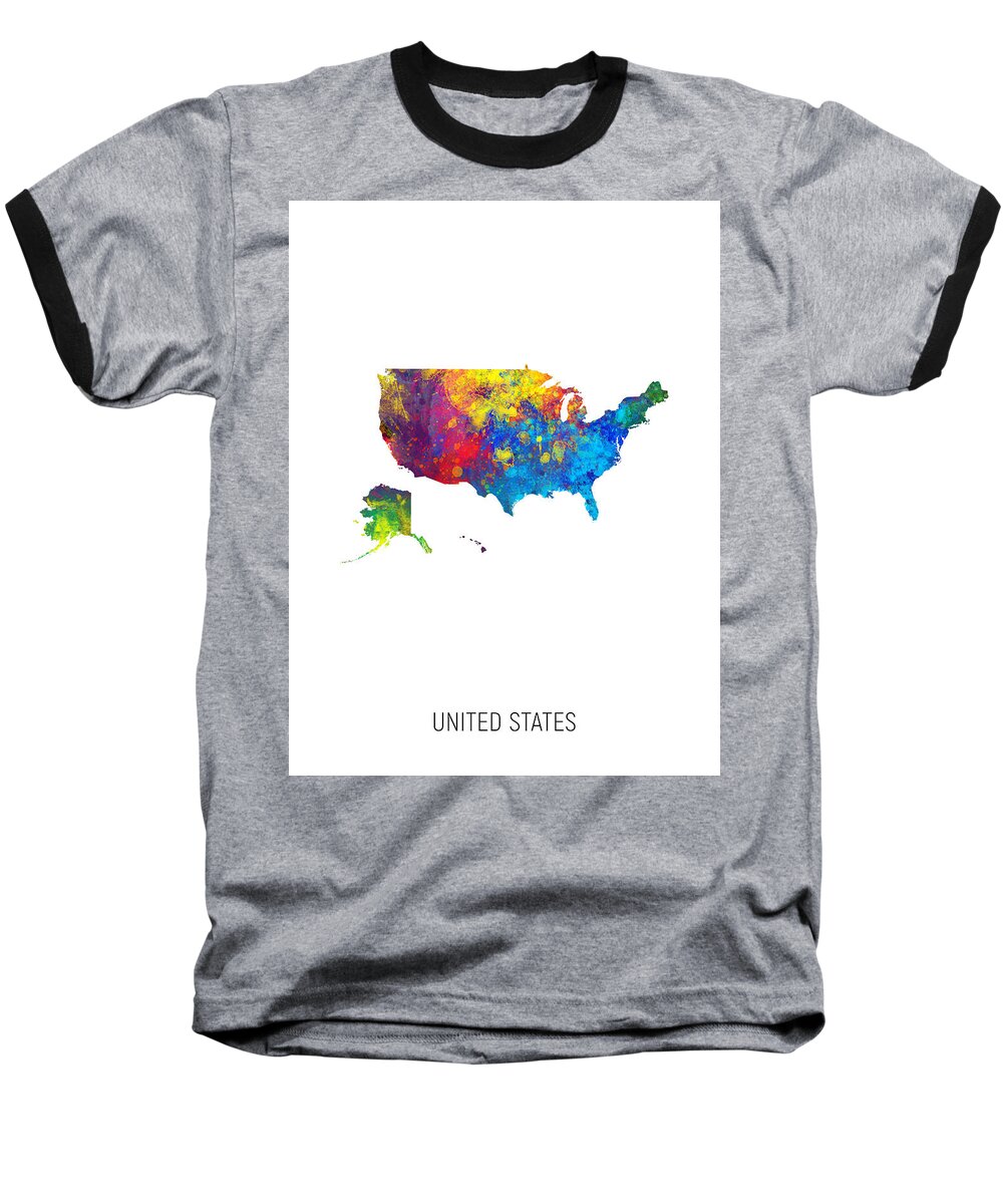 United States Baseball T-Shirt featuring the digital art United States Watercolor Map #7 by Michael Tompsett