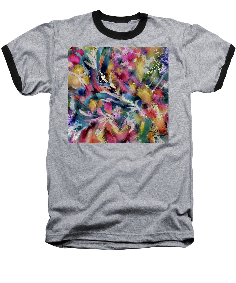 Colorful Abstract Baseball T-Shirt featuring the digital art Abstract 6-22-19-Detail by Jean Batzell Fitzgerald