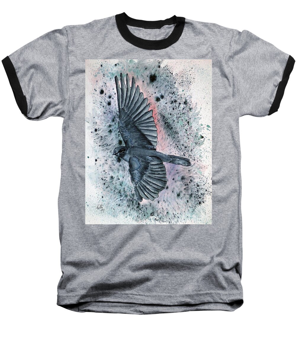 Black Bird Baseball T-Shirt featuring the painting Abstract Bird by Kelly Mills