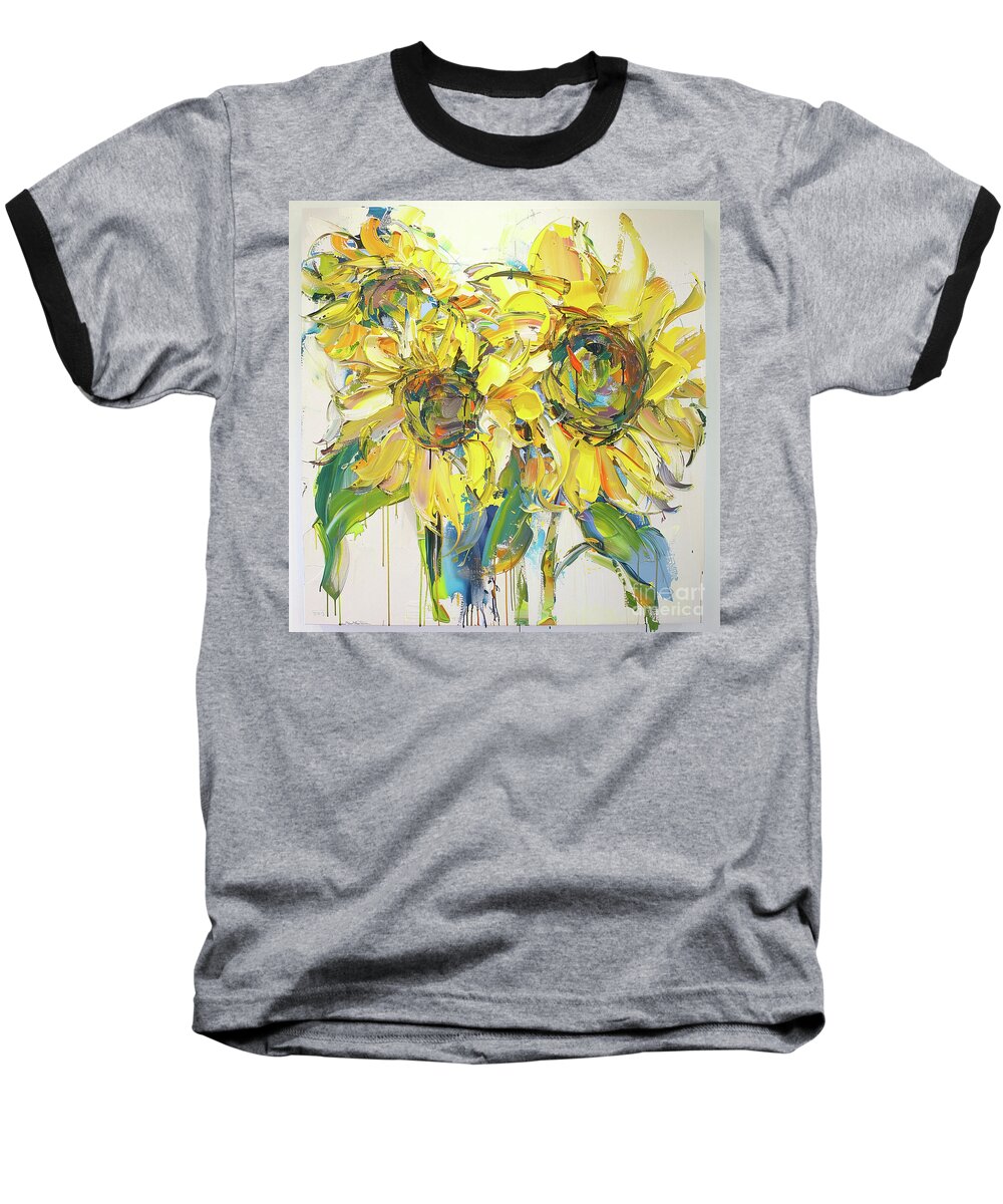 Sunflowers Baseball T-Shirt featuring the painting Abstract Sunflowers by Tina LeCour