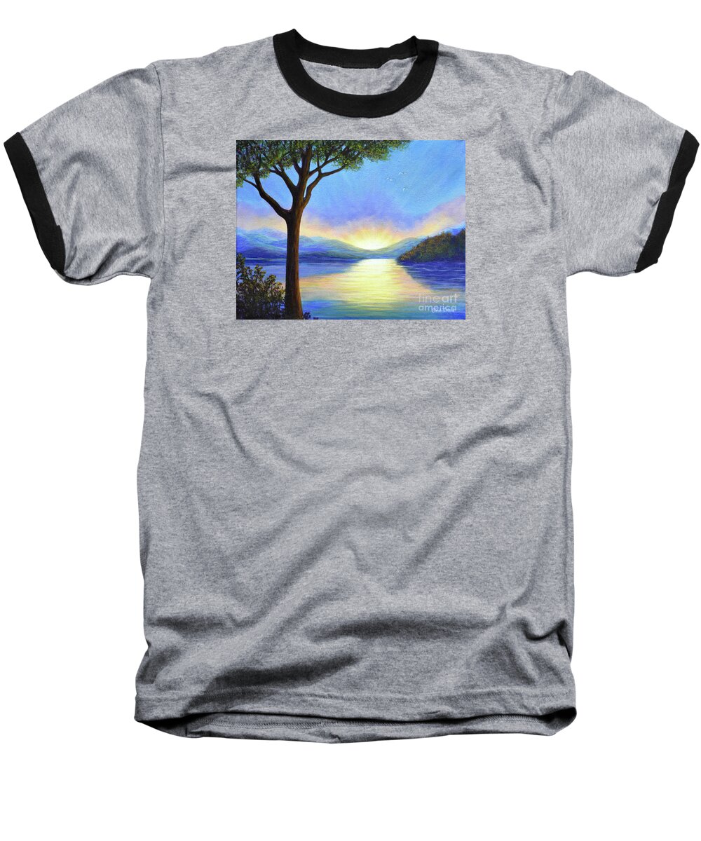 Adirondack Baseball T-Shirt featuring the painting Adirondack Dawn by Sarah Irland