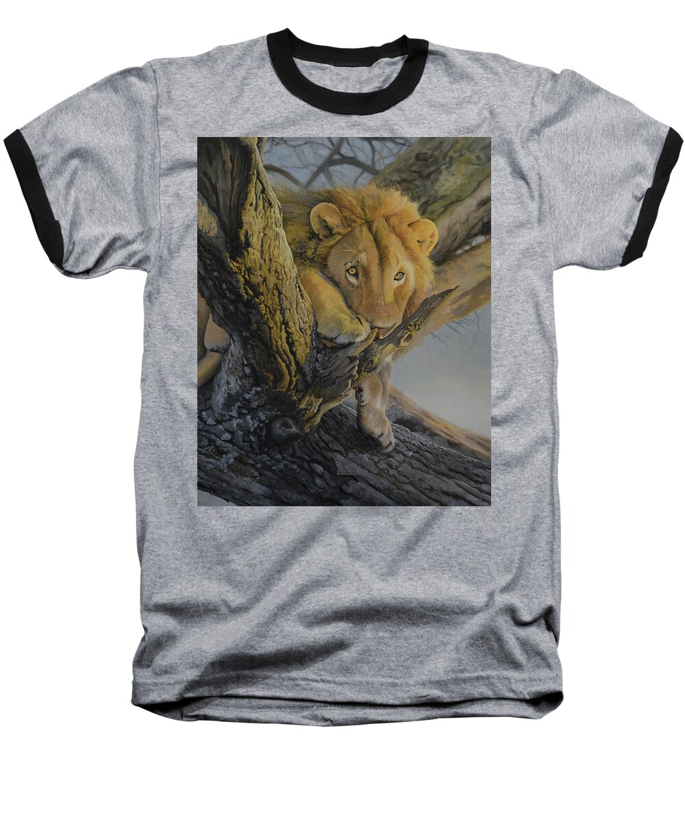 Lion Baseball T-Shirt featuring the painting African Lion by Charles Owens