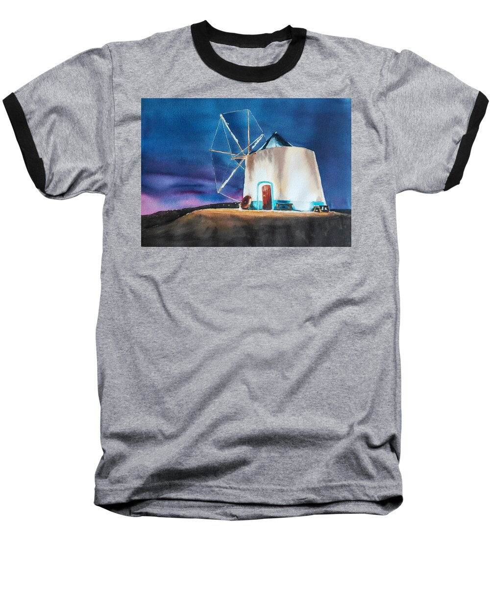 Mill Baseball T-Shirt featuring the painting Alentejo Mill by Sandie Croft