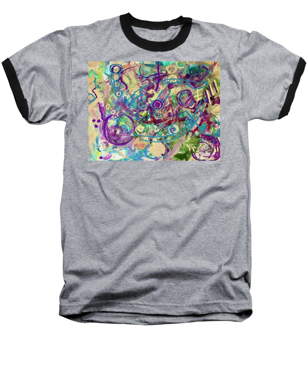 Purple Abstract Baseball T-Shirt featuring the painting All Shook Up by Patsy Walton