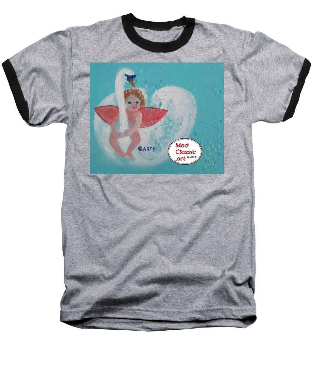 Cupid Baseball T-Shirt featuring the painting Amorino with Swan ModClassic Art by Enrico Garff