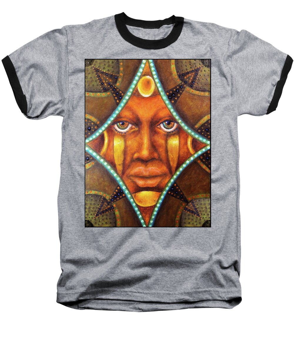Tribal Baseball T-Shirt featuring the painting Ancestral Fires by Kevin Chasing Wolf Hutchins