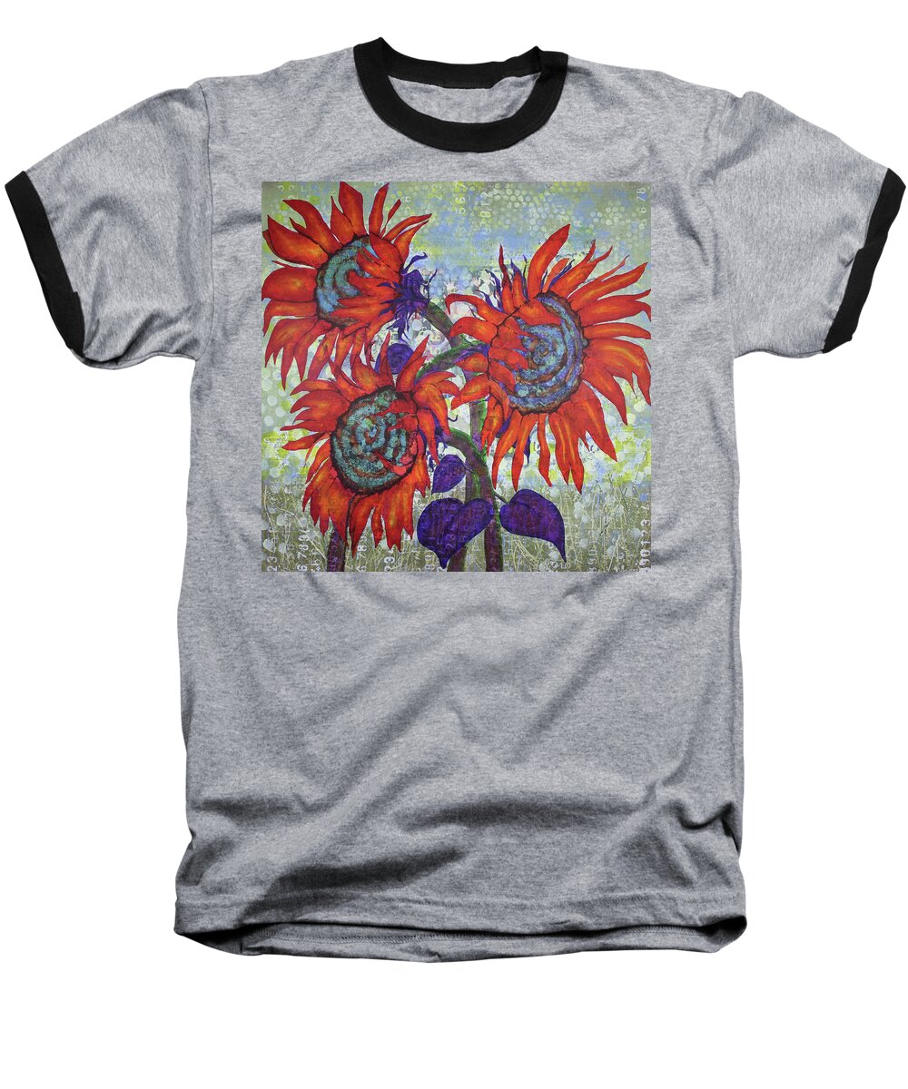 Sunflowers Baseball T-Shirt featuring the painting Area 51 Sunflowers by Lisa Crisman