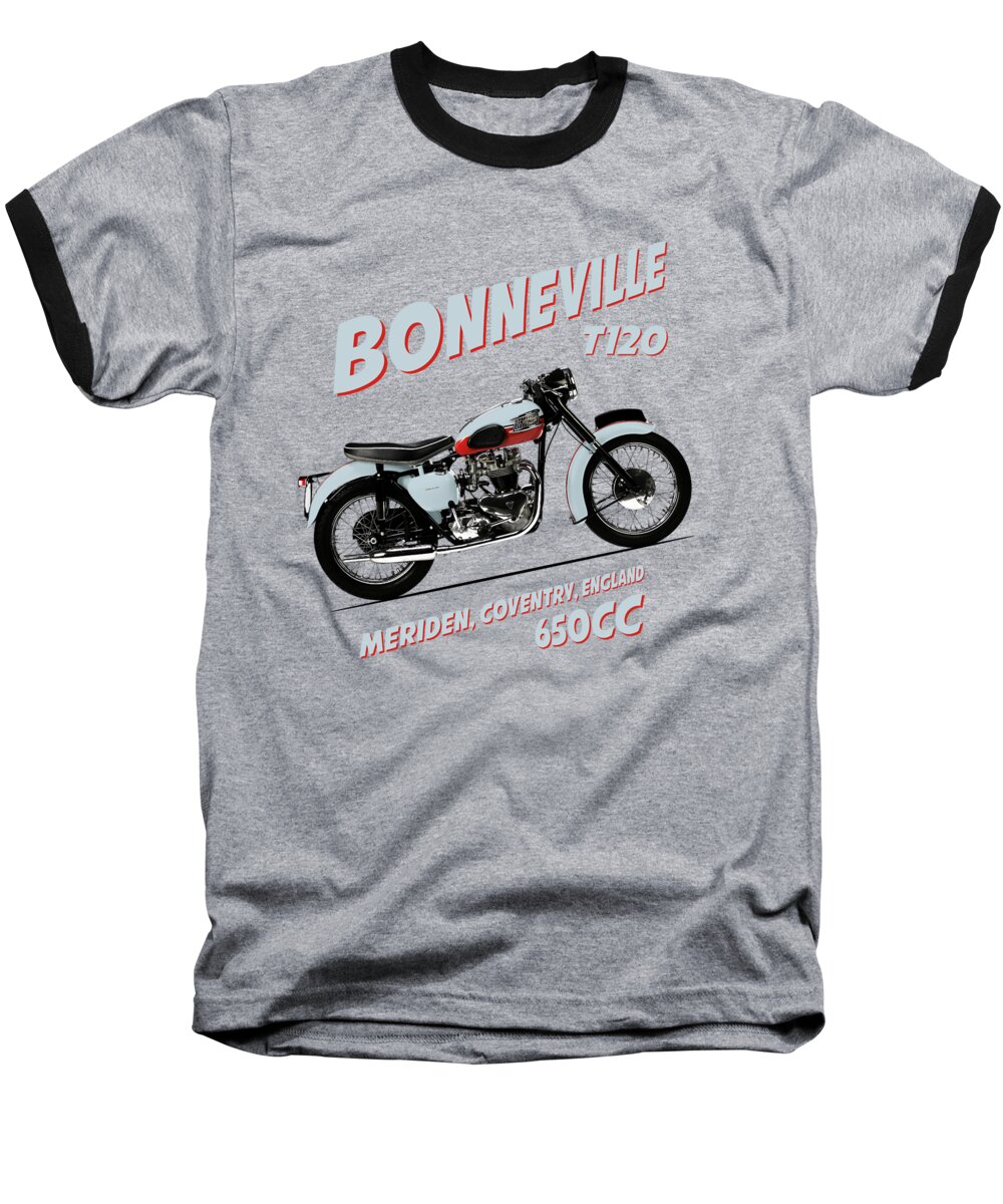 Triumph Bonneville Baseball T-Shirt featuring the photograph 1959 T120 Bonneville by Mark Rogan