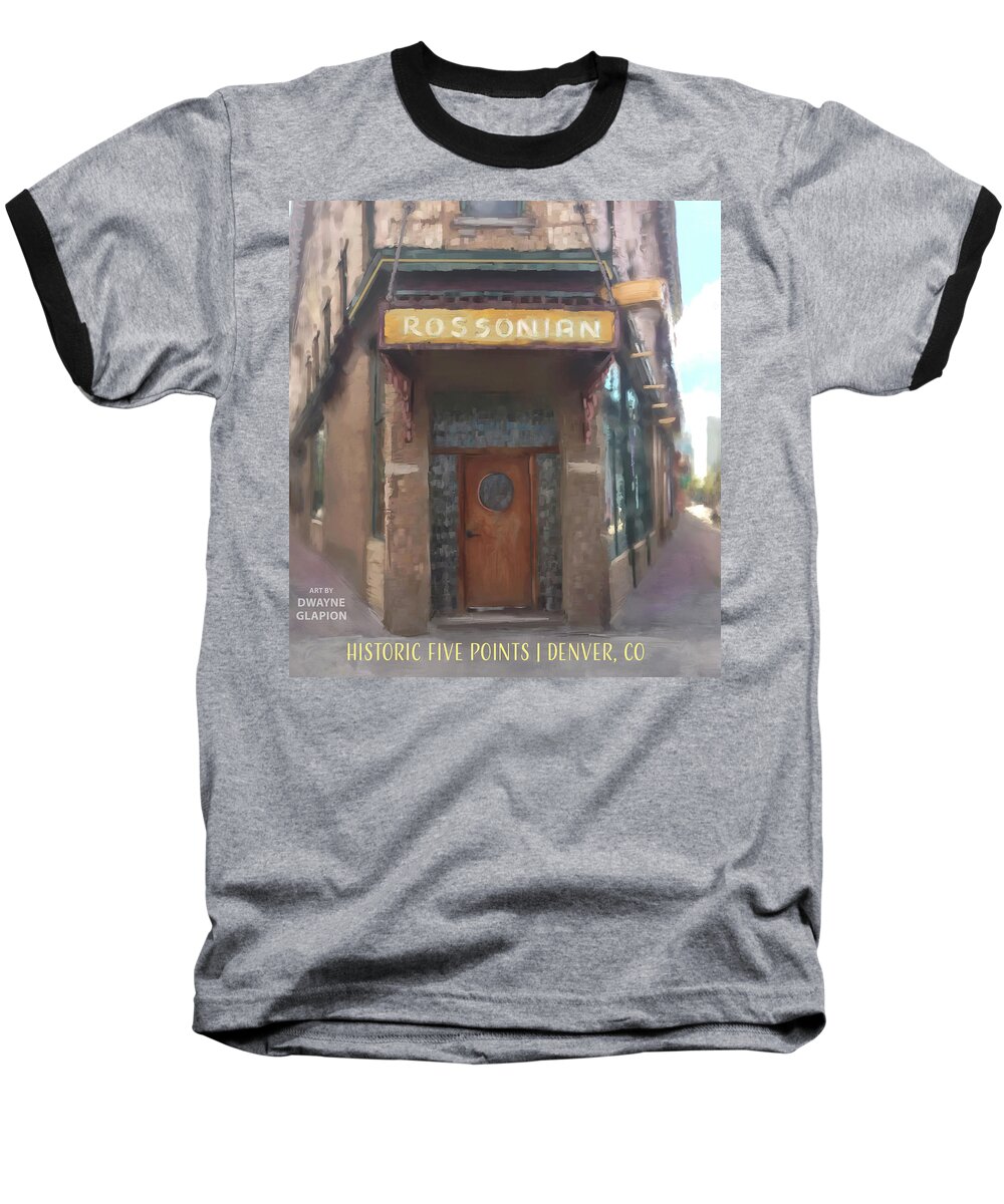 Dwayne Glapion Baseball T-Shirt featuring the digital art The Rossonian by Dwayne Glapion