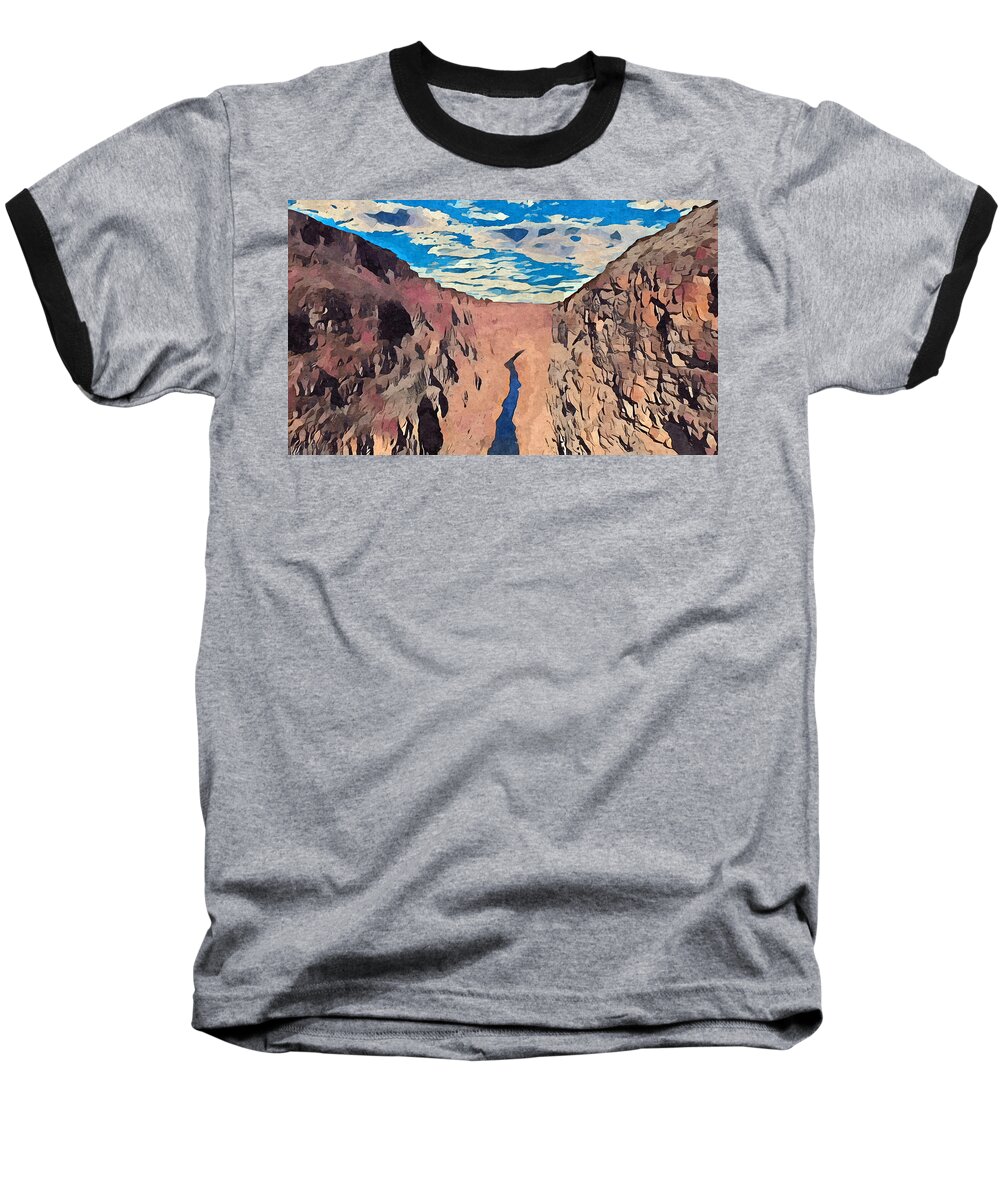 River Baseball T-Shirt featuring the digital art Rio Grande Gorge by Aerial Santa Fe