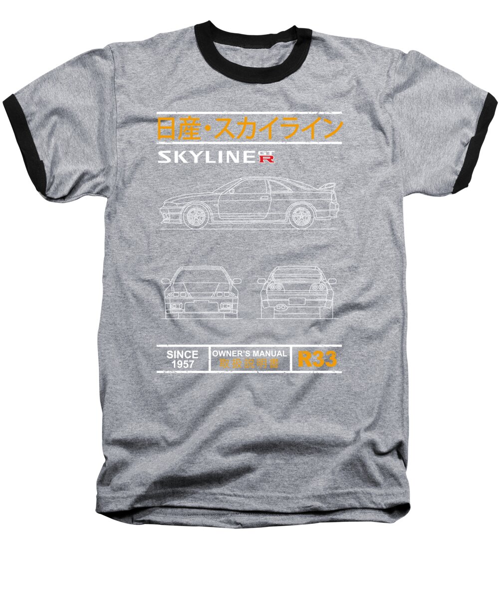 Nissan Skyline R33 Baseball T-Shirt featuring the photograph Blueprint of the Skyline R33 by Mark Rogan