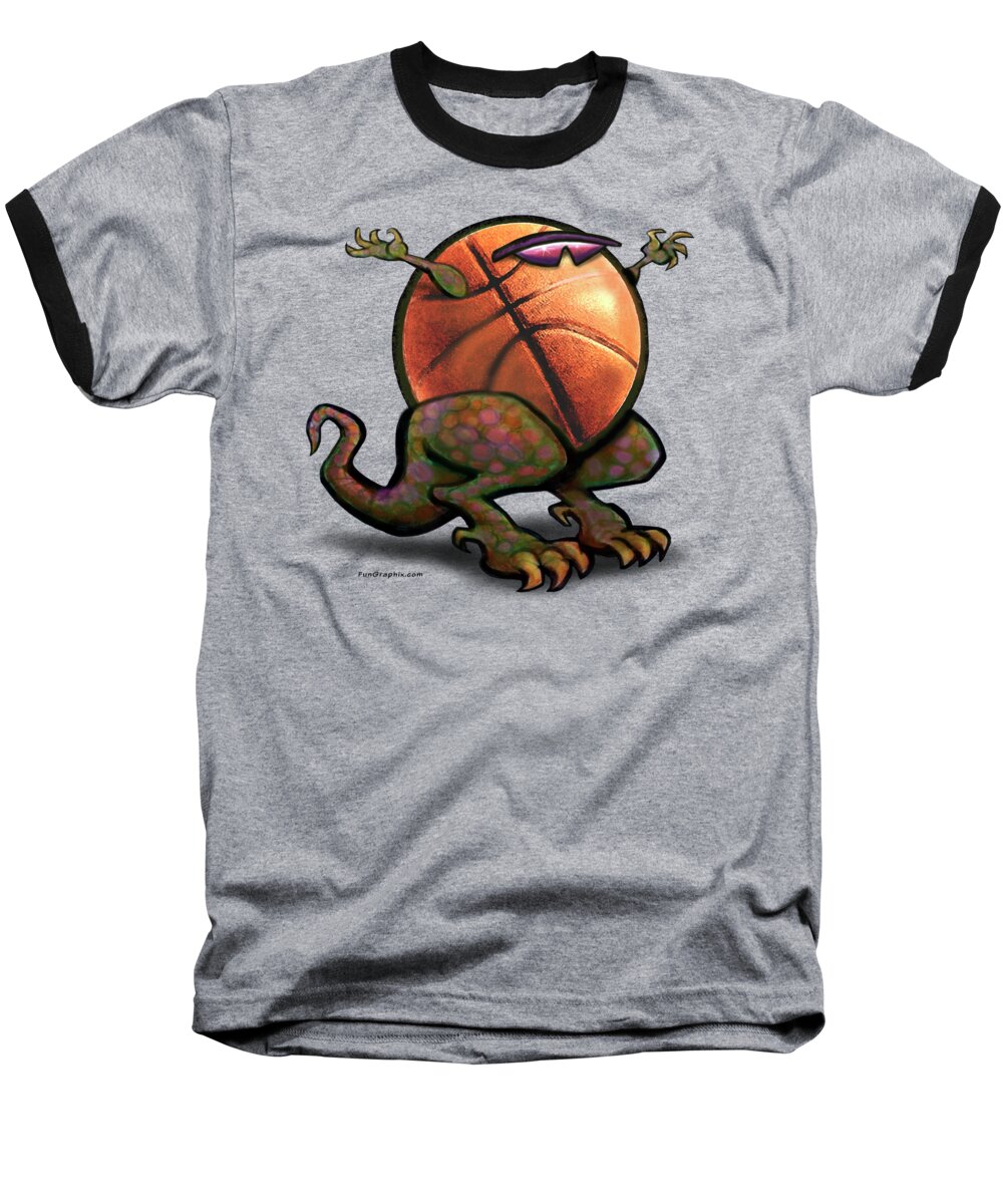Basketball Baseball T-Shirt featuring the digital art Basketball Saurus Rex by Kevin Middleton