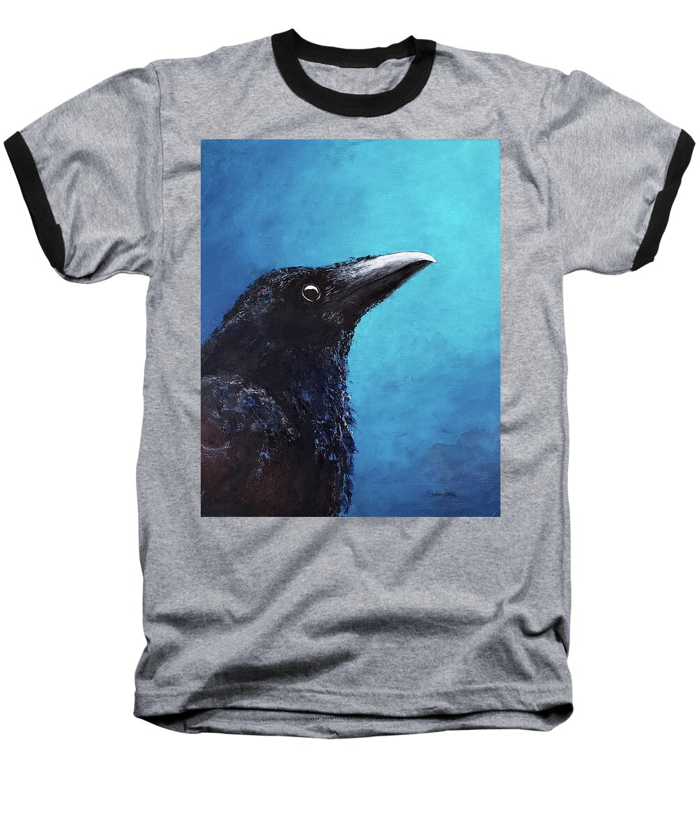 Crow Baseball T-Shirt featuring the painting As Above, So Below by Cindy Johnston