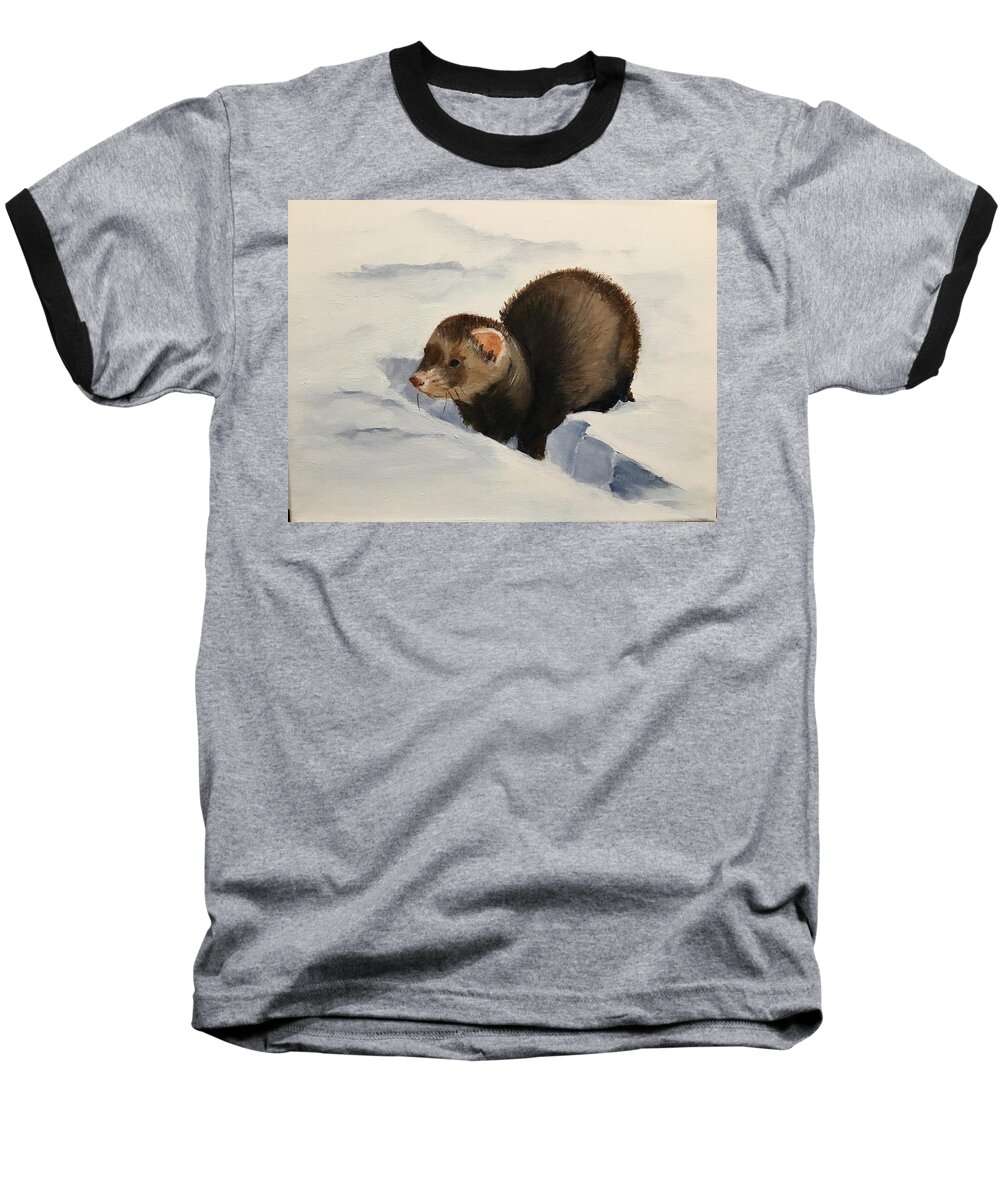 Ferret Baseball T-Shirt featuring the painting Ash by Ellen Canfield