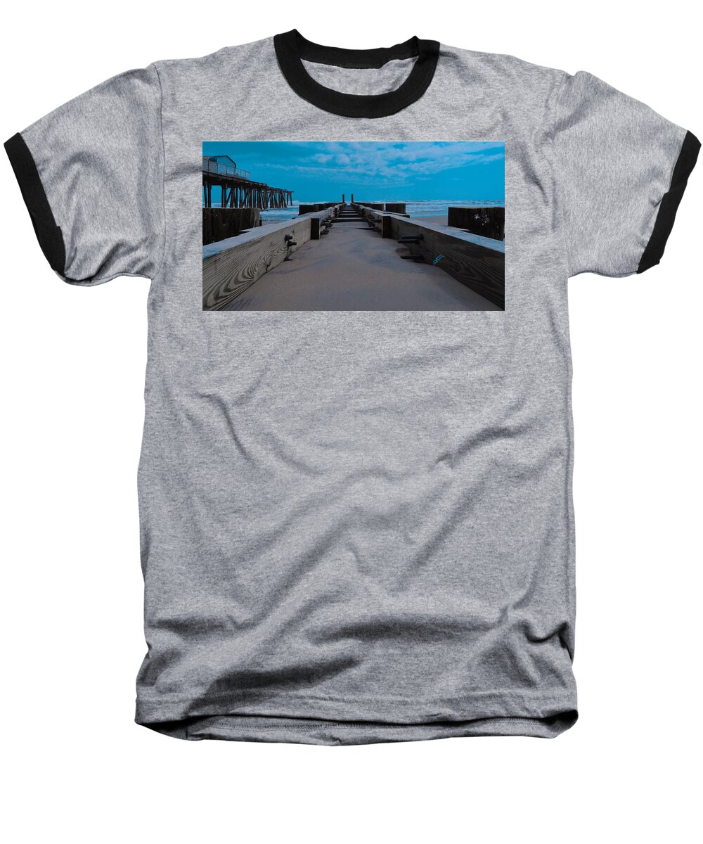 Ocean Baseball T-Shirt featuring the digital art Atlantic City Piers by Leon deVose