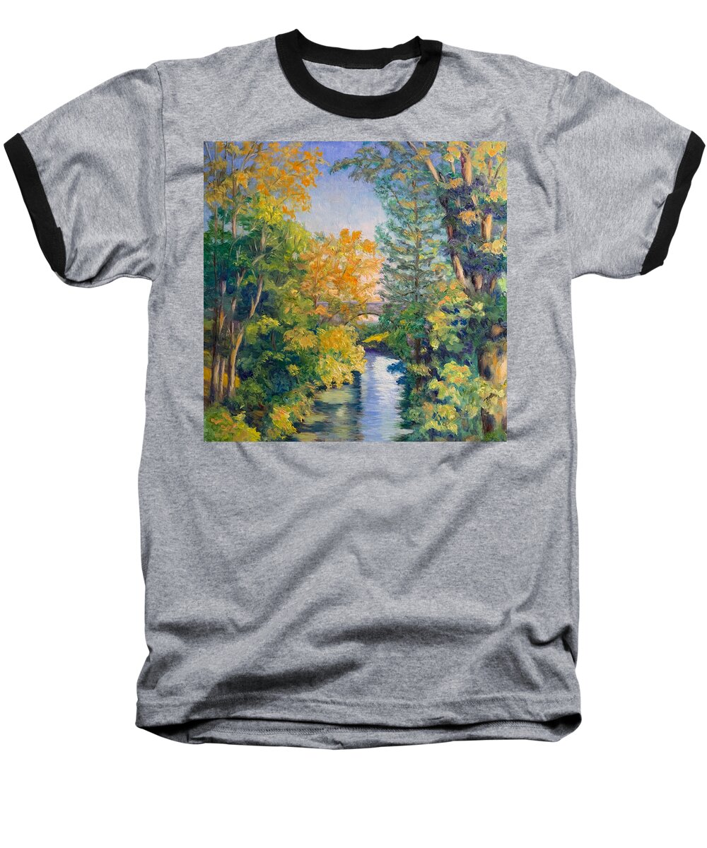 Landscape Baseball T-Shirt featuring the painting Aude River Bridge by Jan Chesler