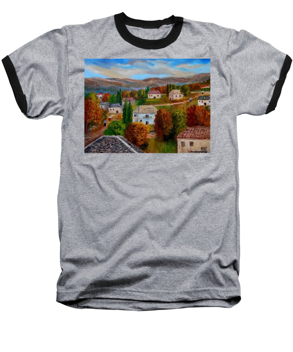 Autumn Baseball T-Shirt featuring the painting Autumn in Greece by Konstantinos Charalampopoulos