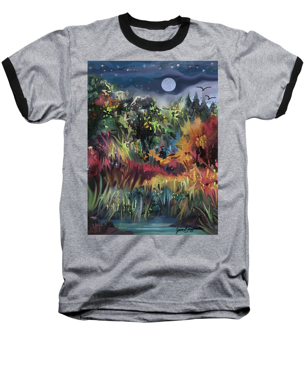 Abstract Expressionism Baseball T-Shirt featuring the digital art Autumn Twilight - 3 by Jean Batzell Fitzgerald
