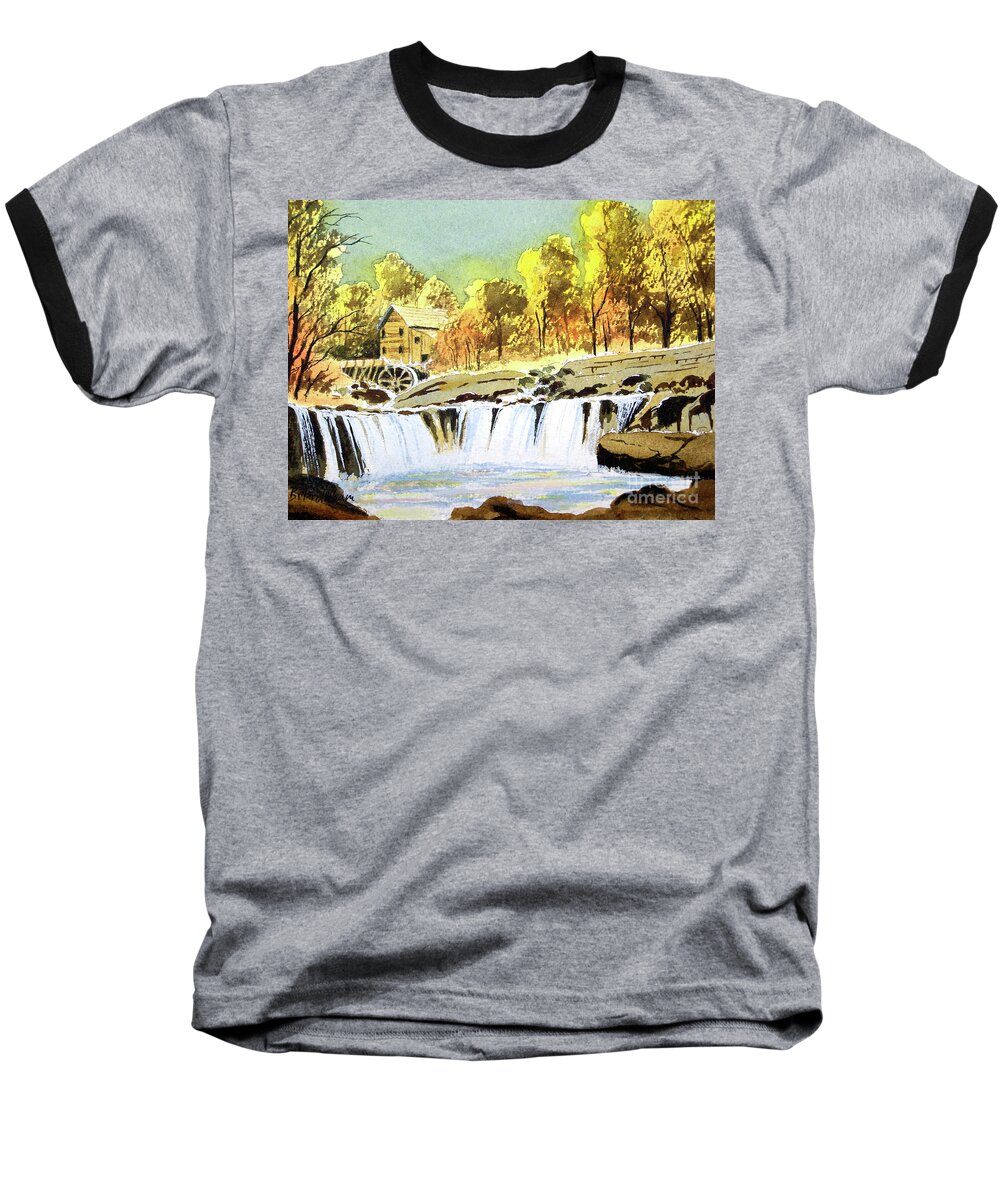Babcock State Park Baseball T-Shirt featuring the painting Babcock State Park West Virginia by Bill Holkham