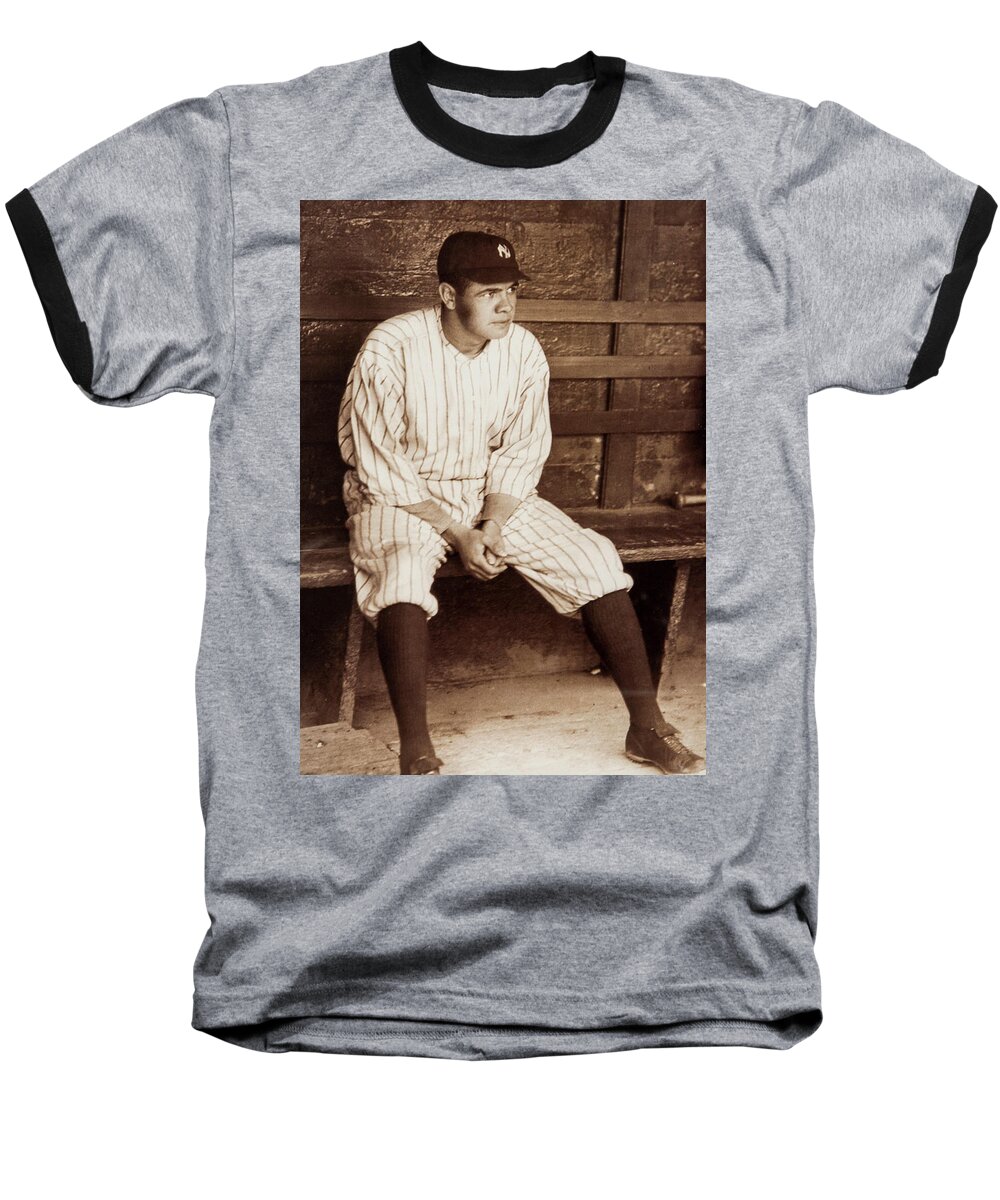 Babe Ruth Dugout C1920 Baseball T-Shirt featuring the painting Babe Ruth dugout c1920 by MotionAge DeBabe Ruth dugout c1920signs